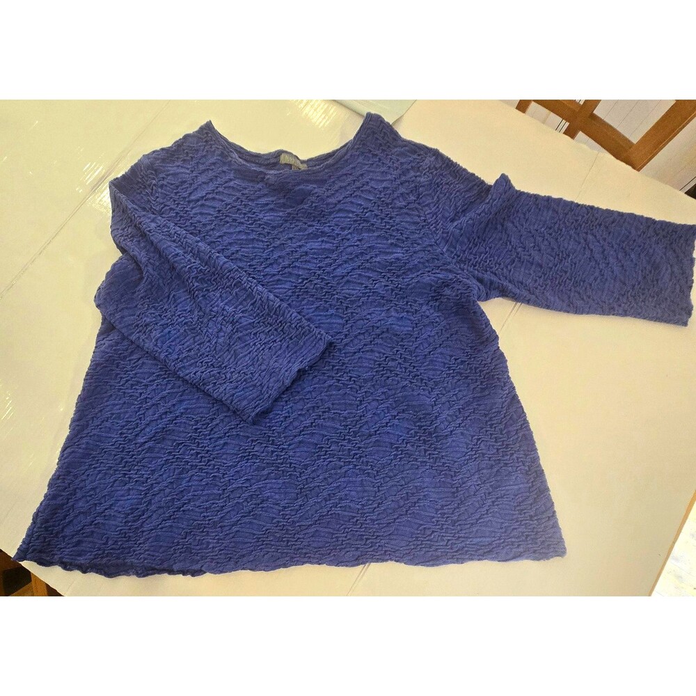 Habitat Women's Blue Solid 3/4 Sleeve Round Neck Pullover Knit Stretch Top L